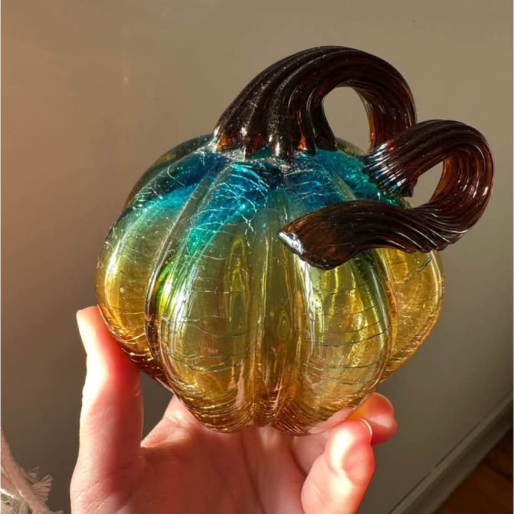 MCM Ombré Crinkle Glass Pumpkins Set of 3